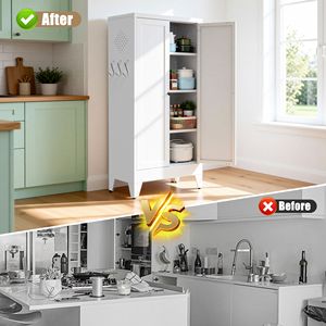 Armoire de cuisine en métal blanc, 47,3 pouces, autoportante, rangement réglable avec 3 étagères, capacité de 110 lb, organisateur robuste - Product Image 5