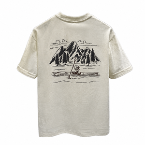 T-shirt en coton pour homme, manches courtes, col rond, décontracté, avec imprimé montagne au dos, coupe classique, tissu jersey respirant - Product Image 1
