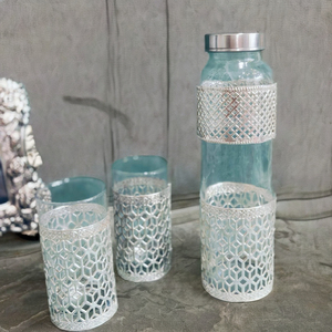 Juego de Botellas de Acero Inoxidable Hechas a Mano de Lujo, Juego de Botellas de Agua Portátiles de Diseño en Plata Alemana para Decoración del Hogar y Bodas - Product Image 1