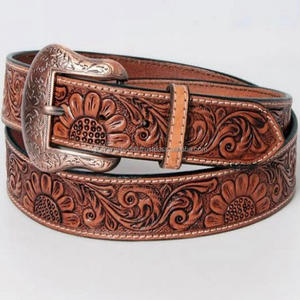 <b>Men's</b> Hand Carved Leaf Engraved Vegetable Tanned Western <b>Leather</b> Tooling <b>Belt</b> with Removeable Copper Floral Pin Buckle All Sizes - Product Image 4