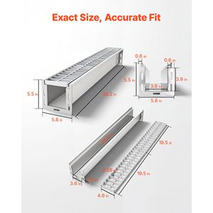 Canale di Drenaggio Lineare 39.3 X 5.8 X 5.5 Pollici con Griglia in Acciaio Zincato e Canale di Scarico in Acciaio Inox 304 per Uso Esterno - Product Image 2