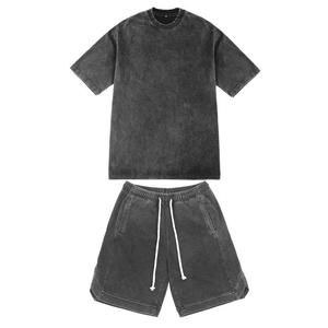 Conjunto de Verano de Fabricantes de Ropa con Lavado Ácido: Camisetas Oversize con Logo Estampado y Pantalones Cortos Casuales Bordados, Chándal, Camiseta - Product Image 1