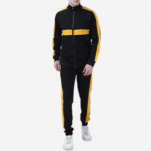 Ensemble de survêtement sportif décontracté pour homme, noir et jaune, avec veste à col roulé zippée et pantalon de jogging – Fabricant - Product Image 3