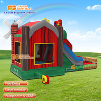 Château gonflable commercial à thème ferme, combiné humide/sec, avec toboggan, grand château gonflable pour location de fêtes d'enfants