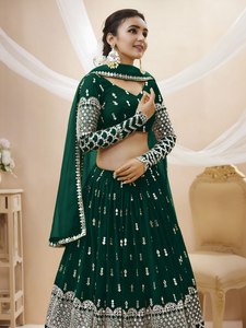 Robe de soirée en georgette verte à paillettes, brodée, avec chemisier fleuri et jupe plissée pour banquet - Product Image 5