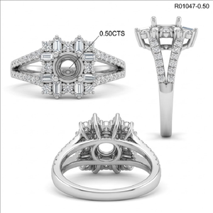 แหวนหมั้นแบบกึ่งภูเขาสำหรับผู้หญิงแหวนเพชรแท้สีทองขาว18K สีทองแท้ - Product Image 5