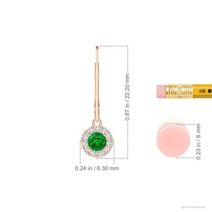 Pendientes de Oro Rosa de 14 Quilates con Esmeralda Natural y Halo de Diamantes |   Pendientes colgantes redondos de esmeralda |   Regalo de Joyería Fina de Lujo - Product Image 3