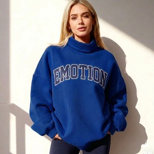 Sweat-shirt à col roulé décontracté en molleton respirant personnalisé avec inscription brodée sur le devant - Product Image 5