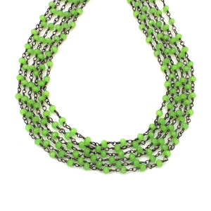 Chaîne de perles en onyx vert style chapelet, pierres précieuses facettées de 2 mm, chaîne enveloppée de fil noir pour la fabrication de bijoux, approvisionnement en gros - Product Image 2