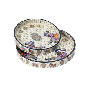 Plateaux et pots multifonctionnels en céramique Pichwai traditionnels, décor Art Déco à motifs animaliers, décoration intérieure, cadeaux de mariage indiens, cadeaux de remerciement - Product Image 3