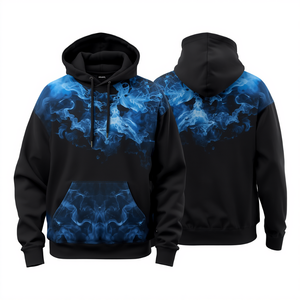 Premium Men's Heavyweight Black Flare Print Hoodie Oversized Cotton Fleece Pullover with Modern Abstract Gradient Design Style - Product Image 1