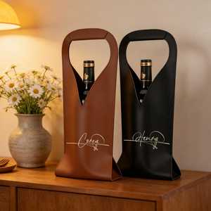 Porte-vin en cuir véritable de qualité supérieure, fait main, pour une seule bouteille, sac cadeau personnalisé en gros, LEB-0100 - Product Image 4