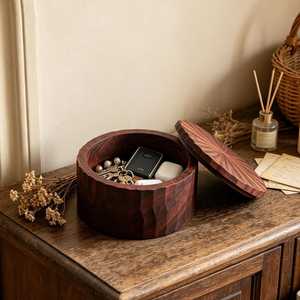 Multifunctional <b>Storage</b> Organizer for Rings Earrings Bracelets Minimalist Design Round Shape Wooden Jewelry Box with Hook - Product Image 2