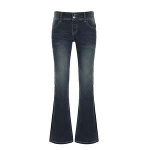 Blue Vintage Low Waist Skinny Denim <b>Jeans</b> Patchwork Woven Custom Logo Breathable Button for Wash - Product Image 2