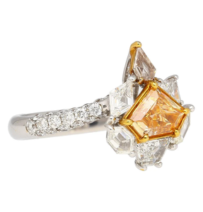 Bague Groupe de Citrines Géométriques Coupe Princesse Pierre Naturelle Plaqué Or 10K Vintage Bijoux de Fiançailles pour Femme - Product Image 1