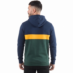 Men Quarter Zip Colorblock Fleece Hoodie Horizontal Chest Band Front Pouch Pocket <b>Cords</b> Ribbed Cuffs Waistband 100% Polyester - Product Image 2