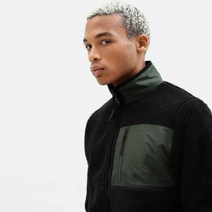 Veste en polaire sherpa noire personnalisée à fermeture éclair intégrale avec col montant et poche contrastante sur la poitrine pour la vente en gros et les vêtements de marque privée USA UK - Product Image 5