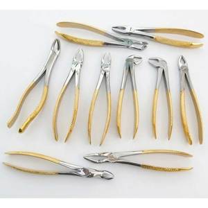 ชุดคีมถอนฟัน 10 ชิ้น ชุบทอง เครื่องมือถอนฟันสแตนเลส เครื่องมือผ่าตัดทางทันตกรรม เกรดโรงพยาบาล ใช้ซ้ำได้ - Product Image 1