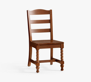 Silla de Comedor Tradicional de Madera Maciza con Respaldo de Escalera y Patas Torneadas con Diseño de Espiga de Cebada, Acabado en Cerezo - Product Image 1