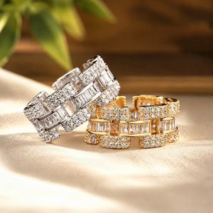 Anillo de Diamantes Baguette y Redondos con Incrustaciones de Moissanita, Unisex, Anillo de Boda de Eternidad Completa, Oro Amarillo Vermeil de 18K, Joyería de Compromiso - Product Image 3