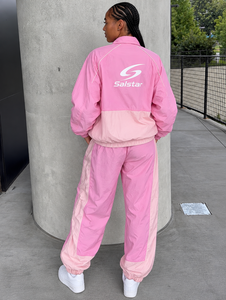 Women’s <b>Pink</b> & White <b>Tracksuit</b> <b>Set</b> Custom Windbreaker Jacket & Jogger Pants 2 Piece Sportswear Training Suit OEM/ODM - Product Image 4