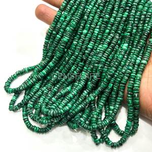 Cuentas de malaquita natural en forma de disco Heishi de 4-5 mm, cuentas lisas de piedra preciosa de malaquita en hilo para la fabricación de joyería, cuentas sueltas al por mayor. - Product Image 1