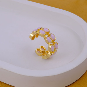 Pink <b>Opal</b> Gemstone Open Cuff Wide <b>Ring</b>-<b>Gold</b> Plated Multi Stone Statement Boho <b>Ring</b>-Handmade Artisan Jewelry Gift For GirlfriendR - Product Image 3
