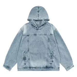 Japanese <b>Denim</b> Hooded Jacket Men Women Loose Casual Vintage Sweatshirt <b>Coat</b> High Street Washed Pullover Varsity Autumn - Product Image 1