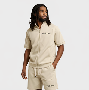 Custom Logo Short Sleeve <b>Zip</b> <b>Up</b> Tracksuit Shorts Set Lightweight Tracksuit Two Piece Zipper Short Sleeve <b>Jacket</b> Short Set - Product Image 3