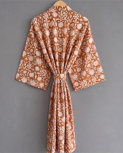 Robe Kimono Femme à Imprimé Floral, Manches Trois-Quarts, Coupe Ample, Enveloppante, en Coton et Fibre de Bambou Respirante, Robes Décontractées - Product Image 4