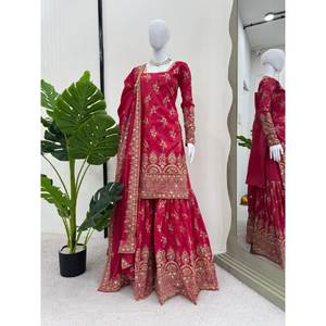 เสื้อปาร์ตี้ที่สวยงามและ Sharara พร้อม Dupatta ช่วยเพิ่มลุคชาติพันธุ์ของคุณด้วยอุปกรณ์เสริมนี้ - Product Image 3