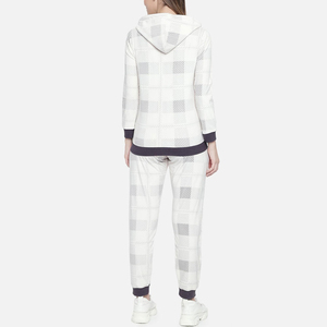 Chándal a cuadros con capucha para mujer, manga larga, cierre de cremallera, bolsillos laterales, ropa informal de otoño, corte regular, mezcla de poliéster y algodón - Product Image 4
