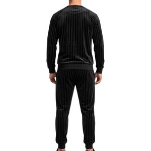 Conjunto Deportivo de 2 Piezas para Hombre, Sudadera y Pantalones de Chándal de Terciopelo, Cuello Redondo, Color Negro Sólido, Poliéster y Algodón, Estilo Casual - Product Image 2