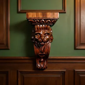 Escultura de Pared Art Deco de León Tallada a Mano en Madera, Decoración de Retrato Animal para Montar en la Pared de la Sala de Estar, 1 Pieza - Product Image 2