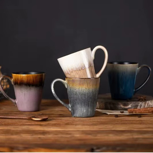 Ensemble de tasses à café en céramique de luxe avec finition émail métallique, texture côtelée, poignée élégante pour un service à la maison ou au café - Product Image 1