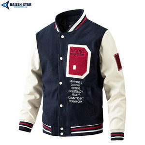 Men's Green Varsity Jacket Cream Sleeve Embroidered Letter Patch Design Casual Autumn Wear Polyester Cotton Material - Product Image 6