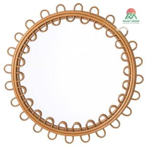 Mid-Century Style Round Rattan Scalloped Edge <b>Mirror</b> - Product Image 1