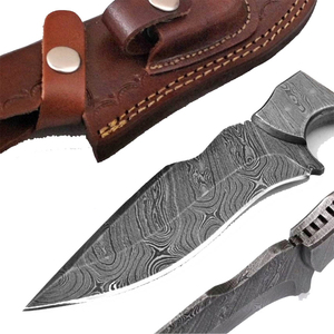 Drop Point Hunting Knife Damascus Steel Blade Leather Handle 0.6mm Thickness Straight Edge Non Adjustable - Product Image 3