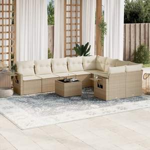 Ensemble de canapés de jardin en rotin beige avec rangement, 6 places, mobilier d'extérieur, design contemporain - Product Image 1
