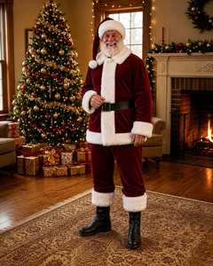Conjunto de Disfraz Navideño de Santa Claus, Chaqueta Roja de Felpa, Pantalones, Gorro, Cinturón, Barba, Guantes y Accesorios para Fiestas y Eventos Navideños - Product Image 3