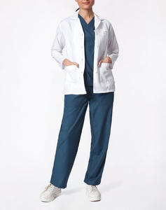 Uniforme médical personnalisé avec logo, en tissu extensible polyester et élasthanne, manches courtes, facile d'entretien, anti-plis, pour femmes, hommes et unisexe - Product Image 1