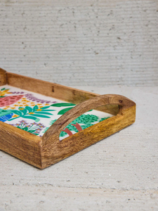 Bandeja Decorativa Rústica de Madera con Diseño Floral Abstracto, Ligera, Multifuncional, con Asa, para Mesa de Comedor, Pieza Única - Product Image 5