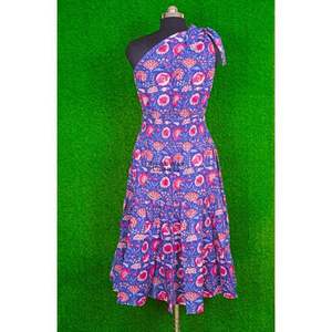 Vestido Midi Elegante de Algodón Azul Ecológico para Mujer, con Estampado Floral, Ligero, de un Solo Hombro, Estilo Línea A, para la Playa y Fiestas en la Piscina - Product Image 6