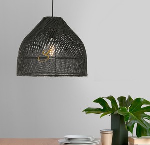 Modern Black Rattan Lampshade Handwoven Dome Pendant <b>Light</b> <b>Shade</b> Luxury <b>Wicker</b> Hanging Lamp Cover for Restaurant Hotel Dining - Product Image 3