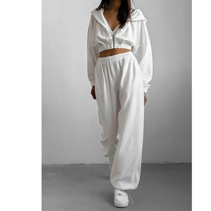 Ensemble de vêtements de sport de haute qualité à manches longues avec fermeture éclair, sweat à capuche, pantalon large à cordon de serrage, séchage rapide, 2 pièces - Product Image 3