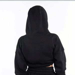 Custom OEM Womens Crop Hoodie <b>Black</b> <b>Long</b> Sleeve Drawstring Pullover Casual Streetwear Sweatshirt <b>Tops</b> Womens Womens Crop Hoodie - Product Image 6