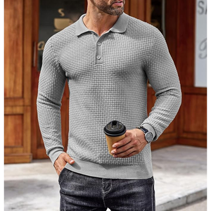 <b>Men's</b> Knitted <b>Long</b> Sleeve Polo Sweater Solid Color Autumn Casual Pullover Full Sleeve - Product Image 4
