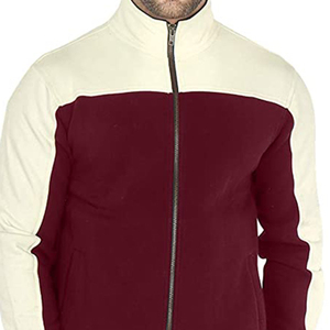 Survêtement pour homme avec veste zippée intégrale et blocs de couleur bordeaux et crème, poches latérales, coupe classique, idéal pour l'automne - Product Image 6