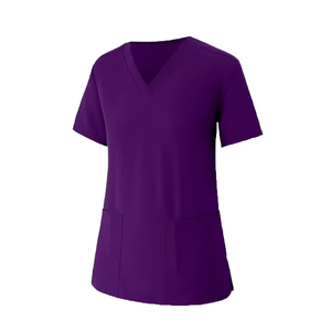 Women V Neck <b>Scrub</b> <b>Top</b> Polyester High quality medical <b>scrub</b> set doctor nurse uniform anti bacterial fabric - Product Image 3