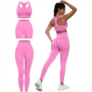 Ensemble de sport pour femme, taille haute, tissu de haute qualité, 3 pièces, vêtements de yoga respirants, ensemble de sport long pour femme - Product Image 6